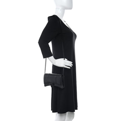 Balenciaga Shiny Calfskin Monochrome Crocodile Embossed Hourglass Chain Bag 1000 2 of 9