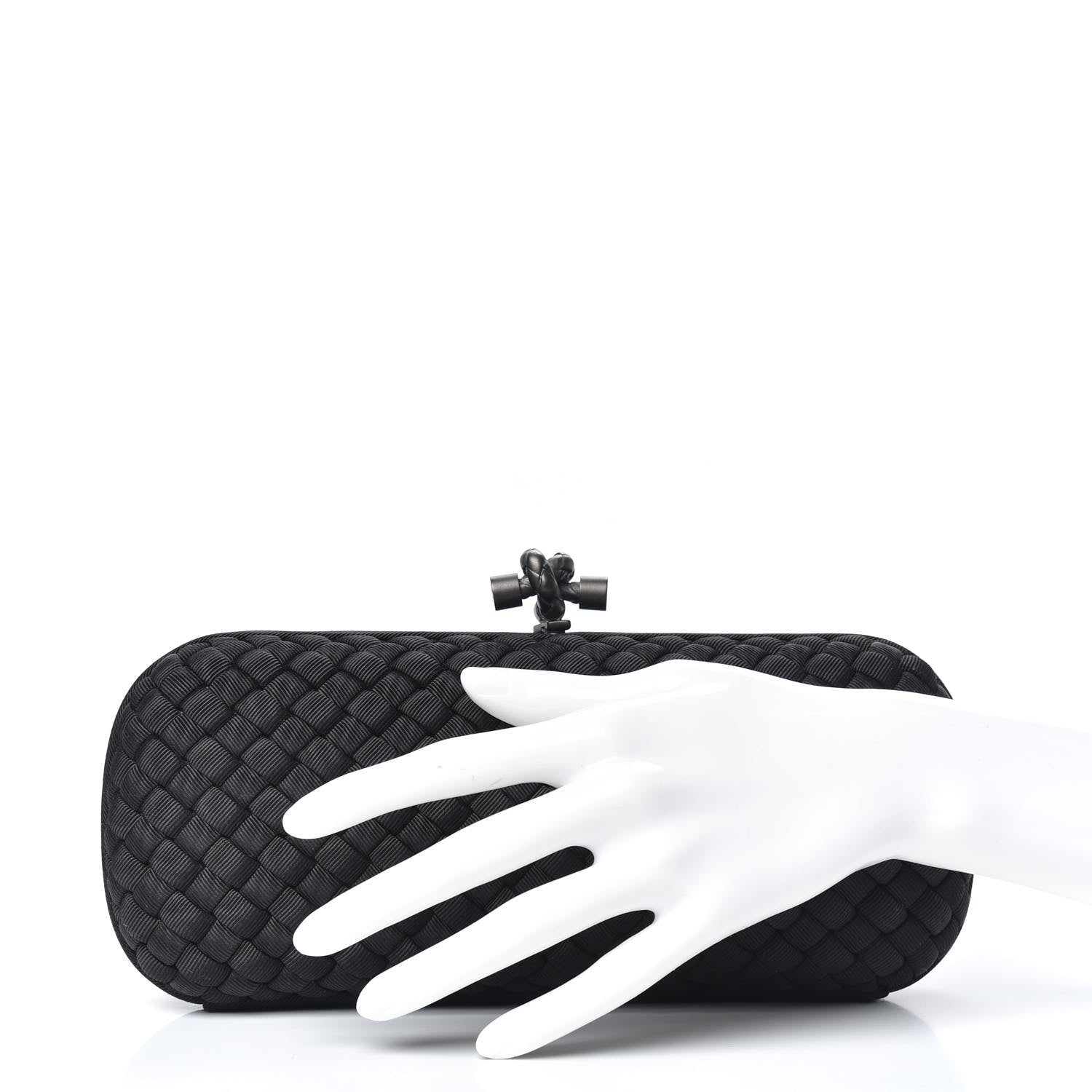 Bottega Veneta Silk Faille Intrecciato Knot Clutch Black 2 of 8