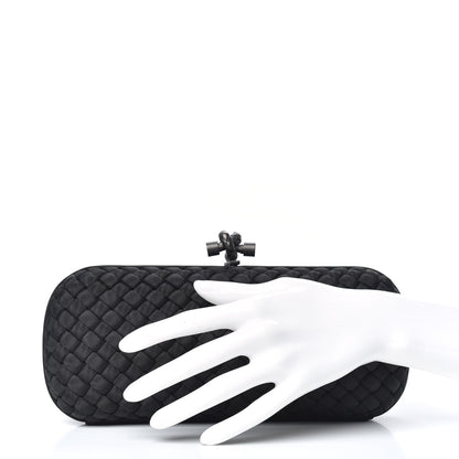Bottega Veneta Silk Faille Intrecciato Knot Clutch Black 2 of 8