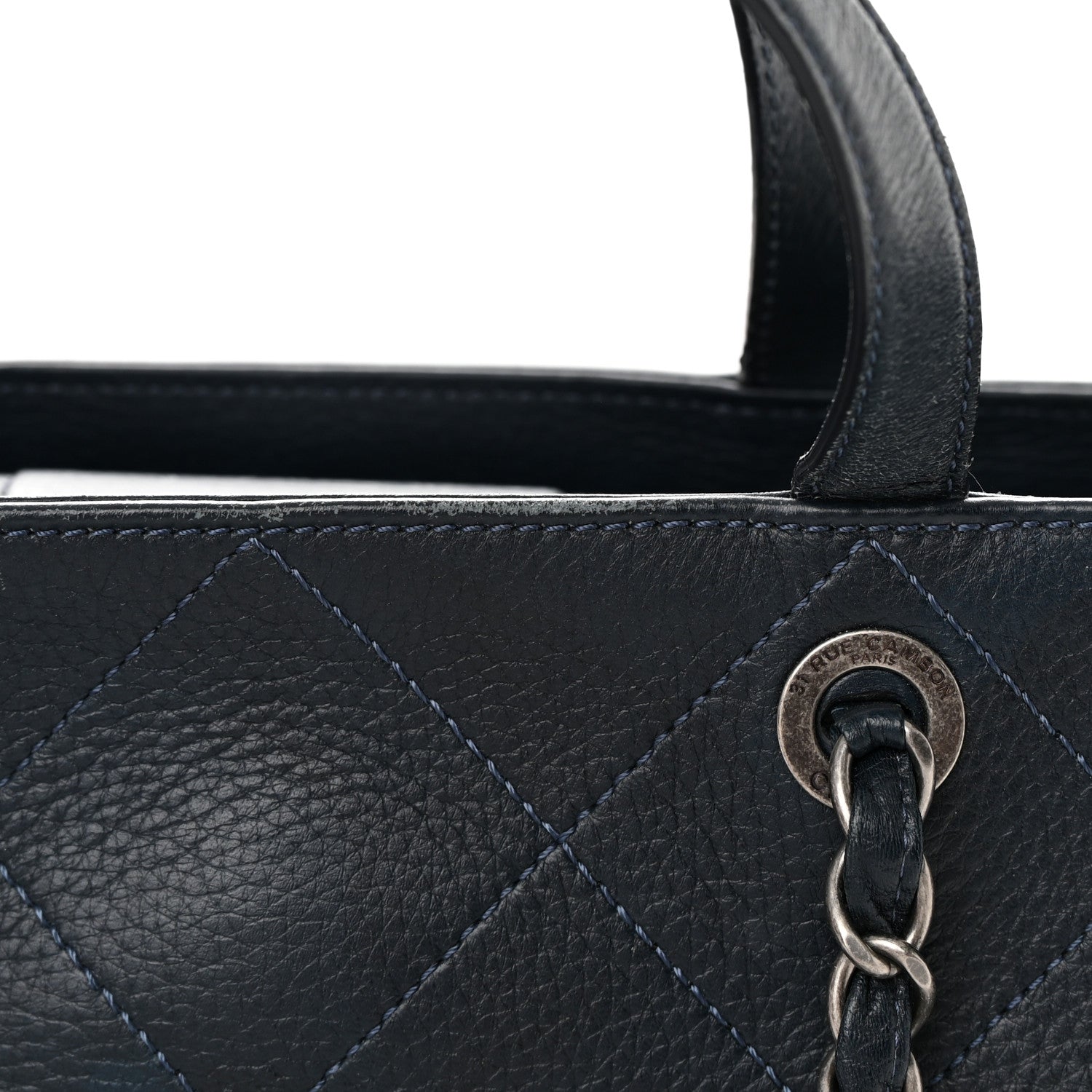 Chanel Deerskin Stitched Medium CC Shopping Tote Navy 17 of 24