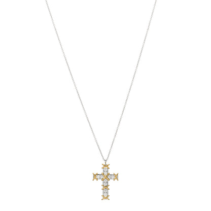 Tiffany Platinum 18K Yellow Gold Diamond Schlumberger Ten Stone Cross Pendant Necklace 1 of 3