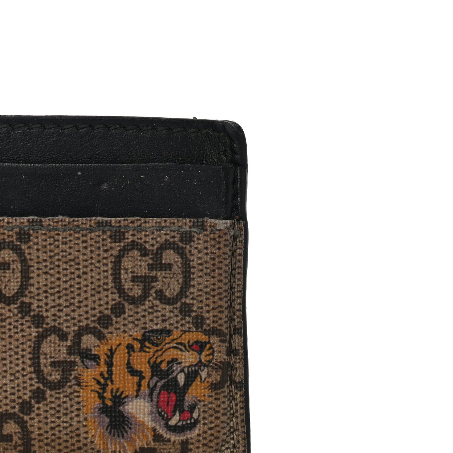 GG Supreme Monogram Tiger Print Card Holder Black