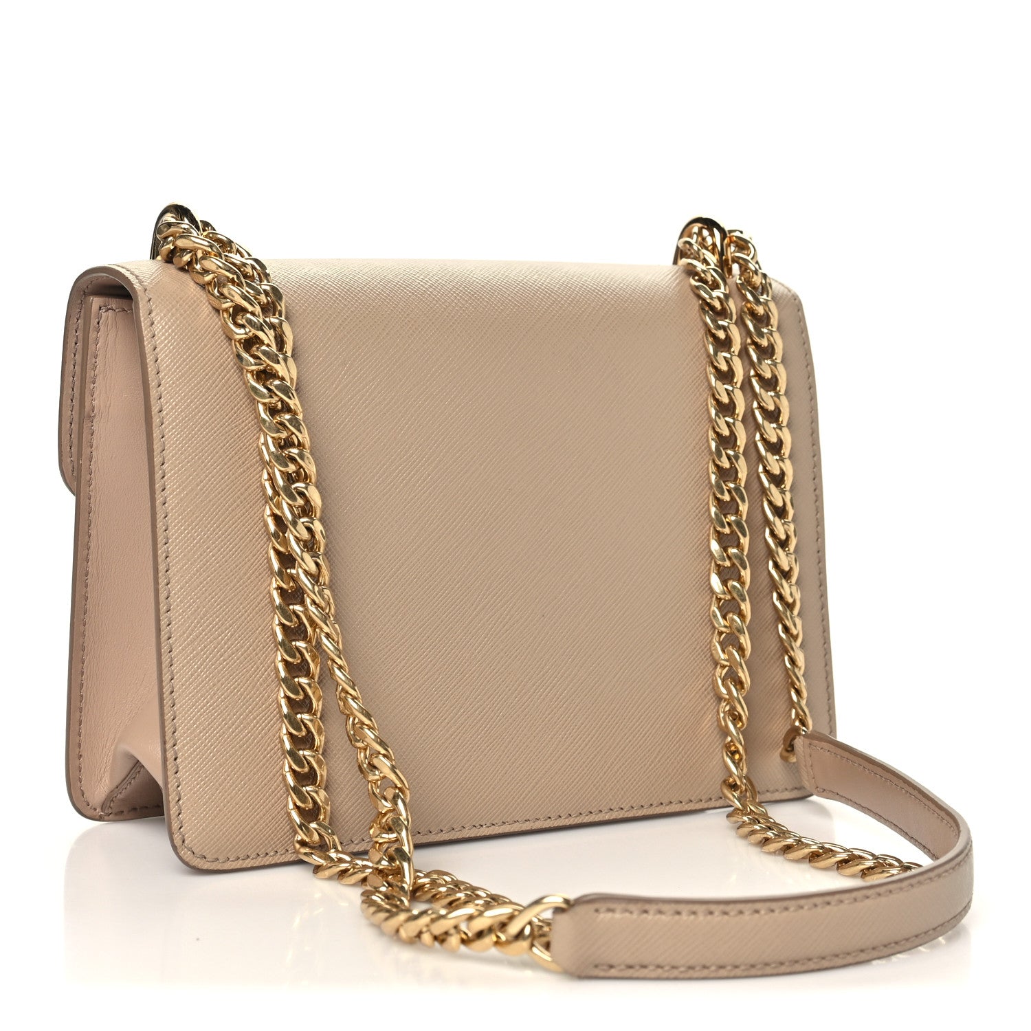 Prada Saffiano Soft Calfskin Metal Triangle Logo Envelope Chain Shoulder Bag Cammeo 3 of 10