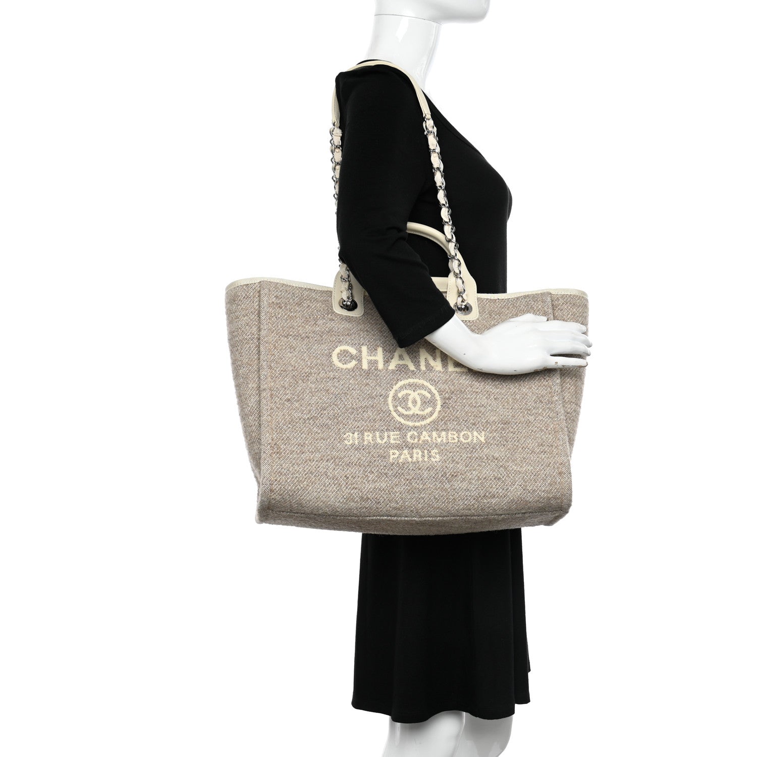 Chanel Mixed Fibers Calfskin Medium Deauville Tote Light Grey 2 of 11