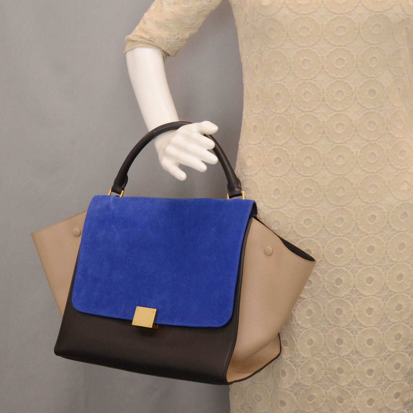 Calfskin and Suede Small Trapeze Tri-Color