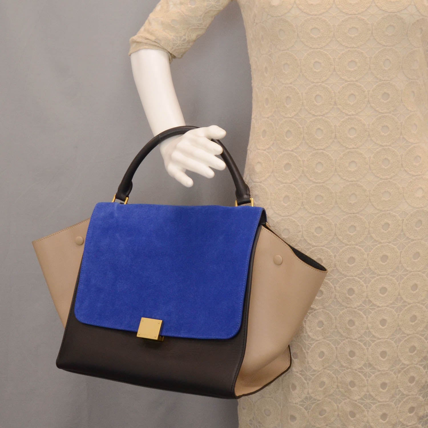 Celine Calfskin and Suede Small Trapeze Tri-Color 2 of 8