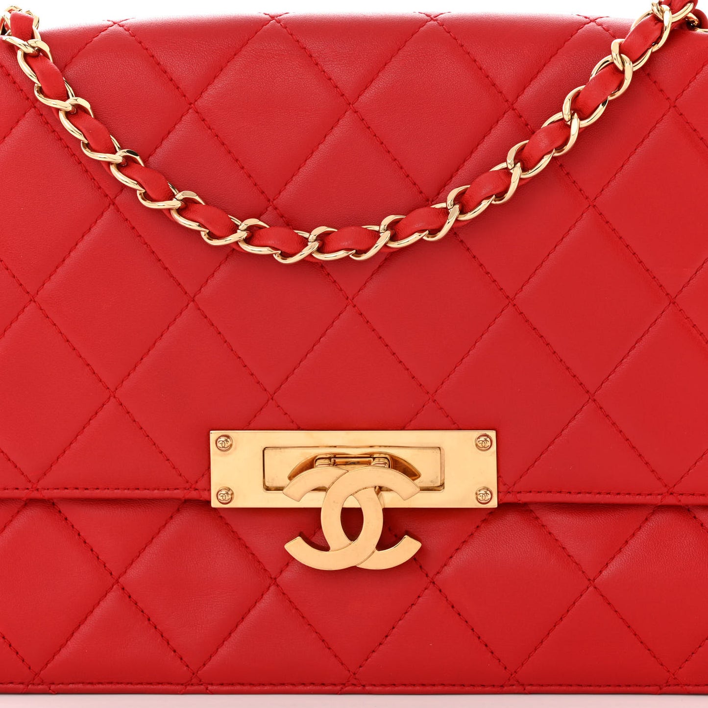 Lambskin Quilted Large Golden Class Flap Red