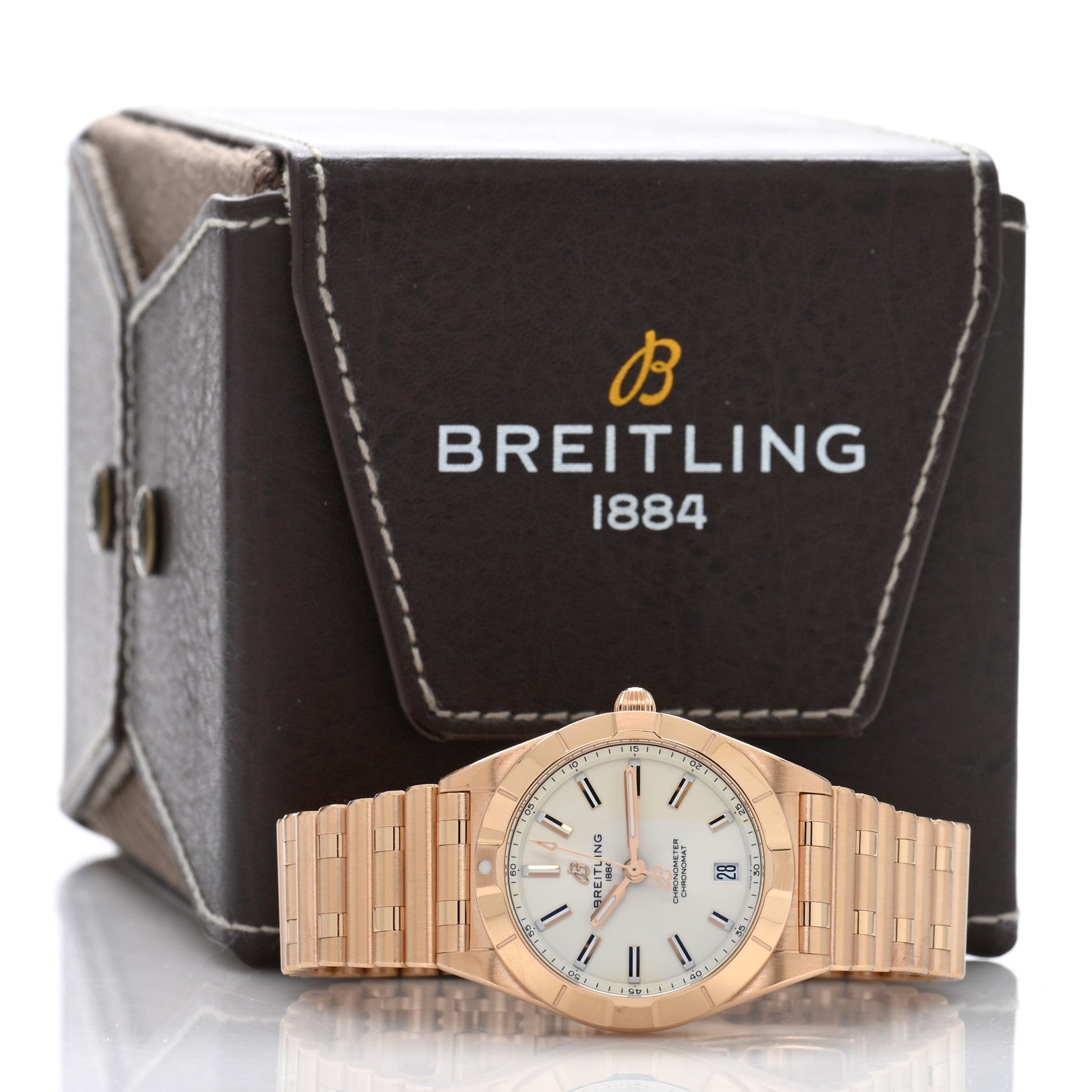 Breitling 18K Rose Gold 32mm Chronomat Quartz Watch White R77310101A1R1 5 of 5
