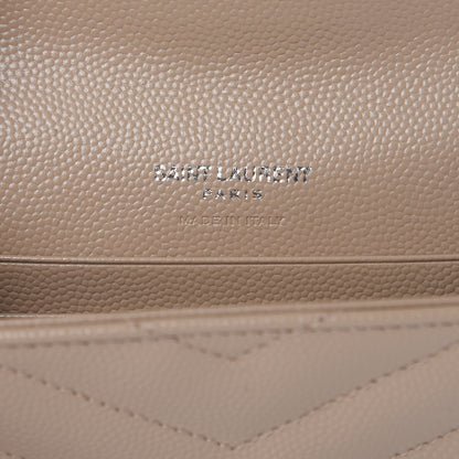 Saint Laurent Grain De Poudre Matelasse Chevron Small Monogram Envelope Wallet Dark Beige 6 of 7