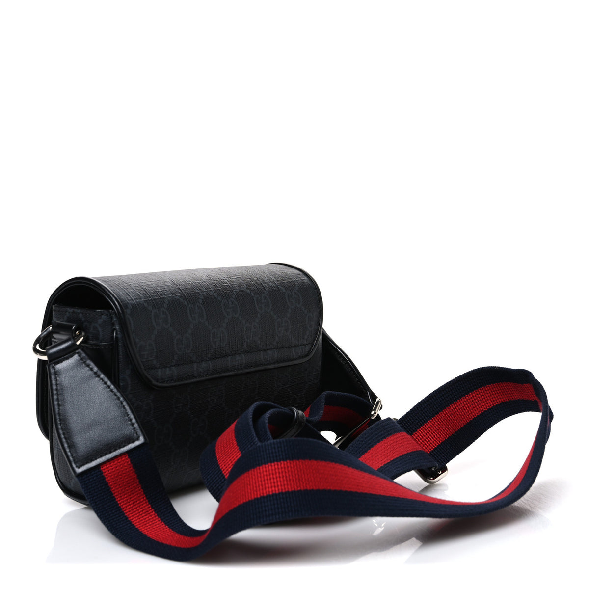 Gucci GG Supreme Monogram Web Mini Flap Messenger Black Grey 3 of 10
