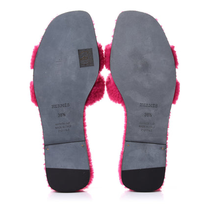 Hermes Woolskin Oran Sandals 38.5 Rose Fuchsia 6 of 9
