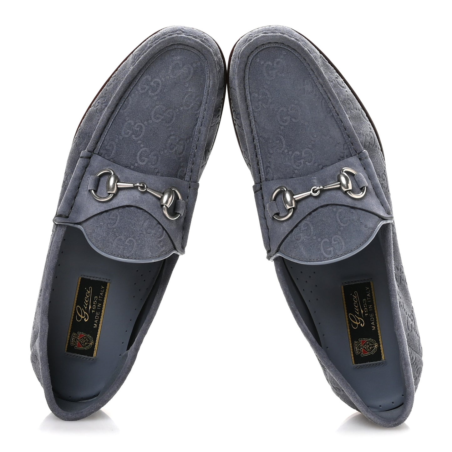 Luxury Suede Guccissima Mens Horsebit Mocassin Loafers 9.5 Foggy Grey
