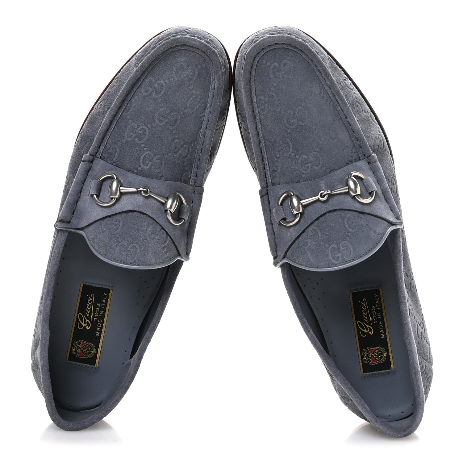 Gucci Luxury Suede Guccissima Mens Horsebit Mocassin Loafers 9.5 Foggy Grey 2 of 9