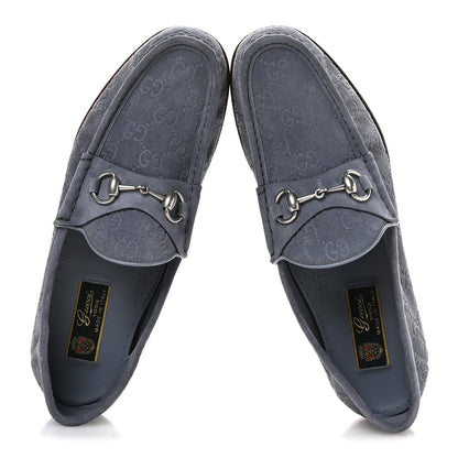 Gucci Luxury Suede Guccissima Mens Horsebit Mocassin Loafers 9.5 Foggy Grey 2 of 9