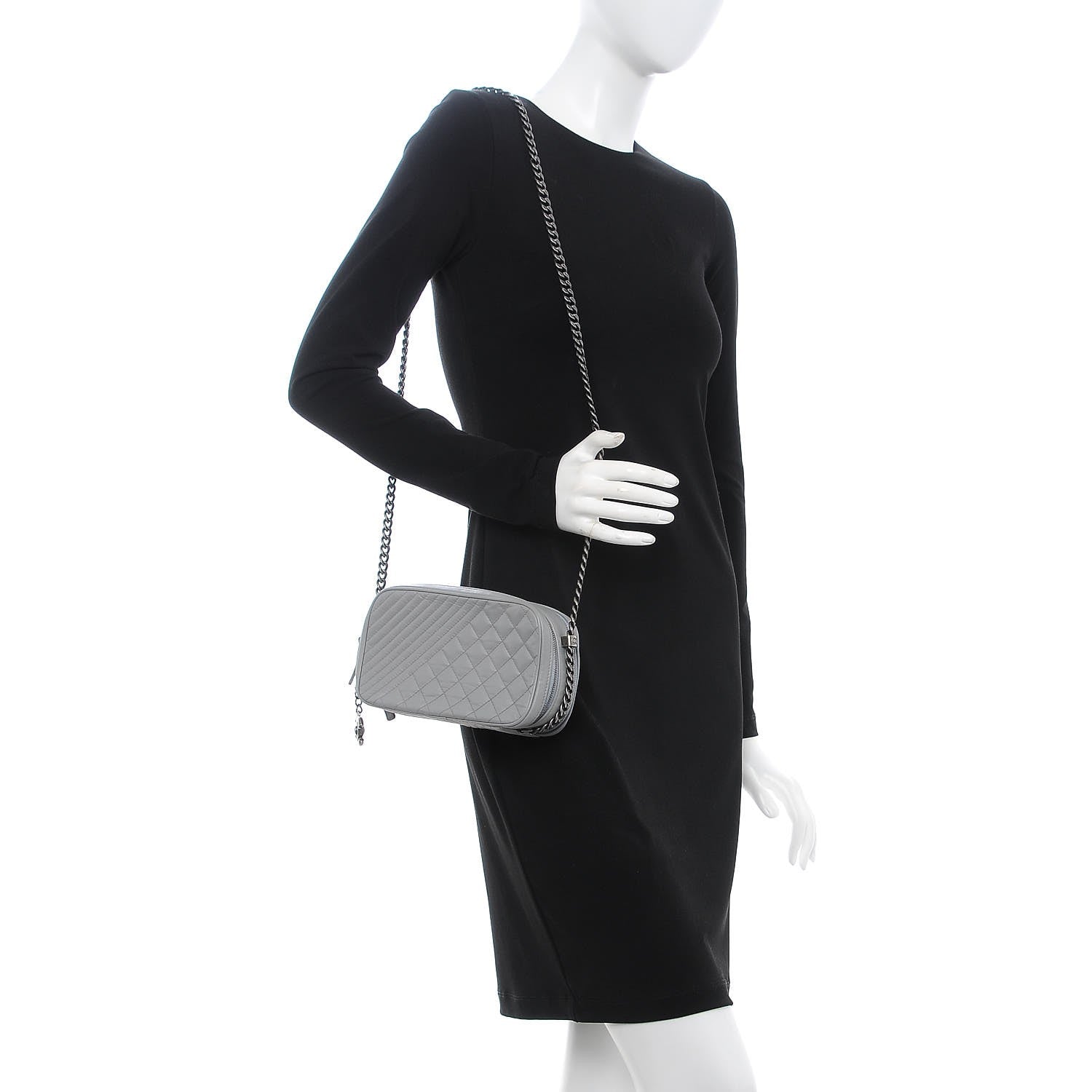 Chanel Lambskin Quilted Small Coco Boy Camera Case Grey 2 of 8