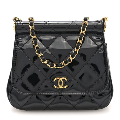 Chanel Patent Quilted Frame Clutch Flap With Chain Black 1 of 10