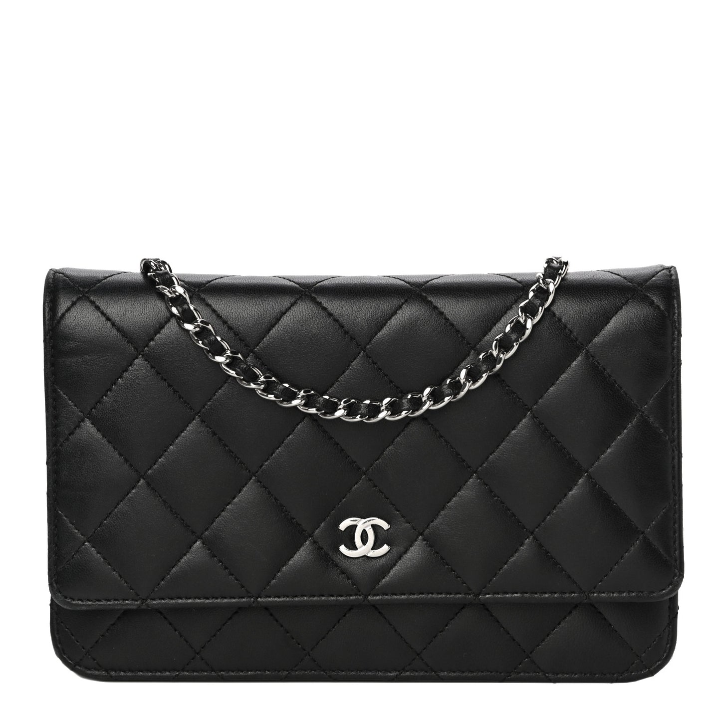Lambskin Quilted Wallet On Chain WOC Black
