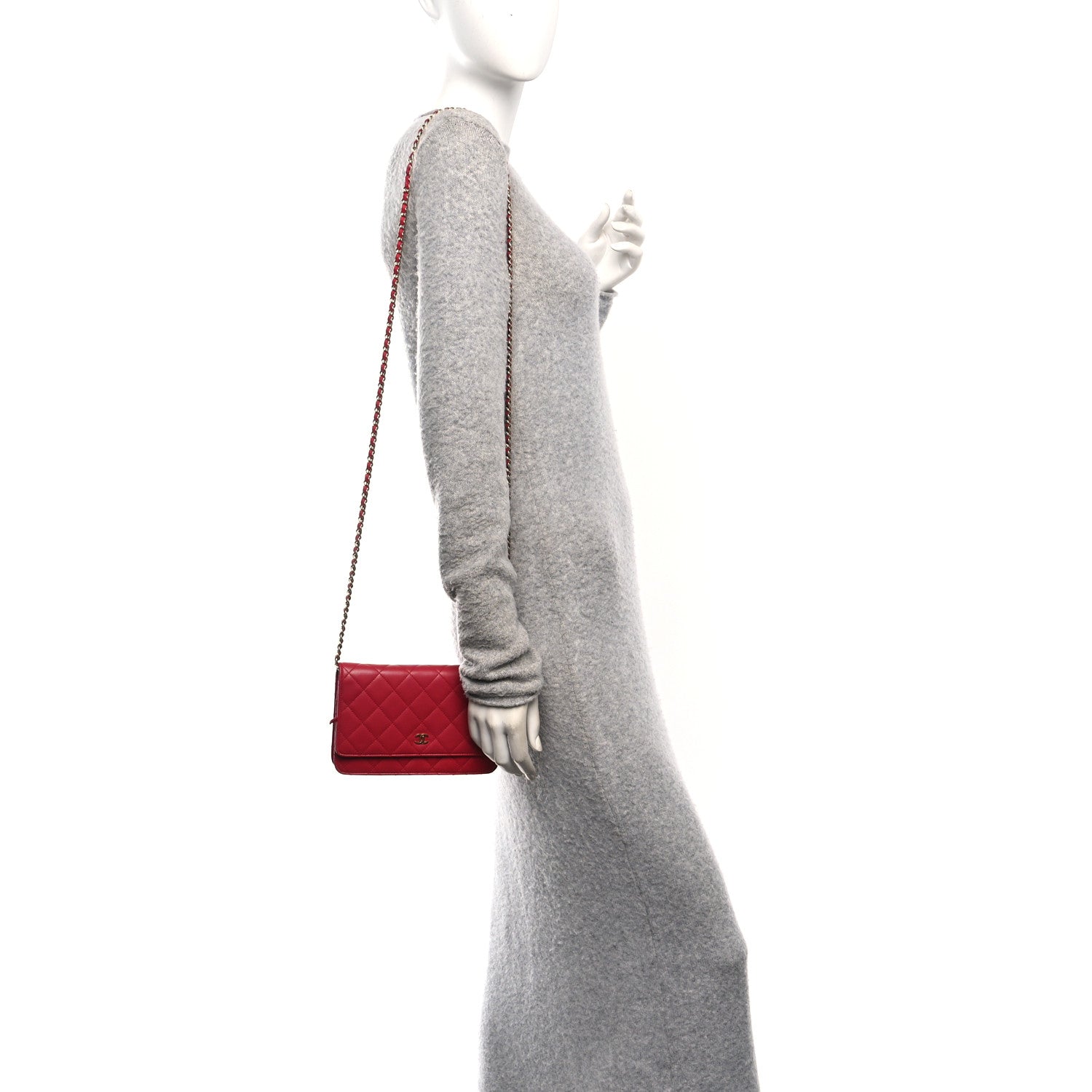 Chanel Lambskin Quilted Wallet On Chain WOC Dark Pink 2 of 12