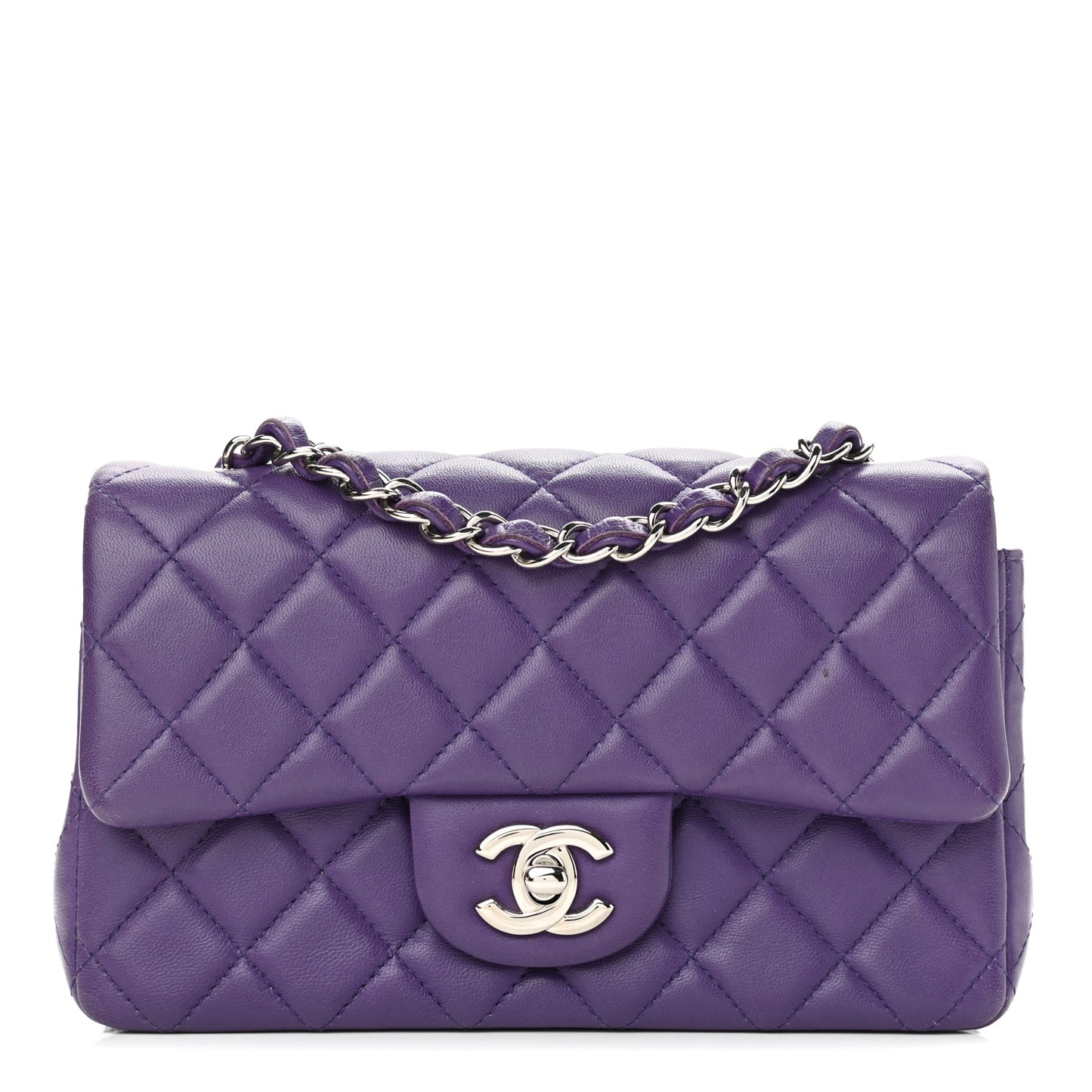 Lambskin Quilted Mini Rectangular Flap Purple