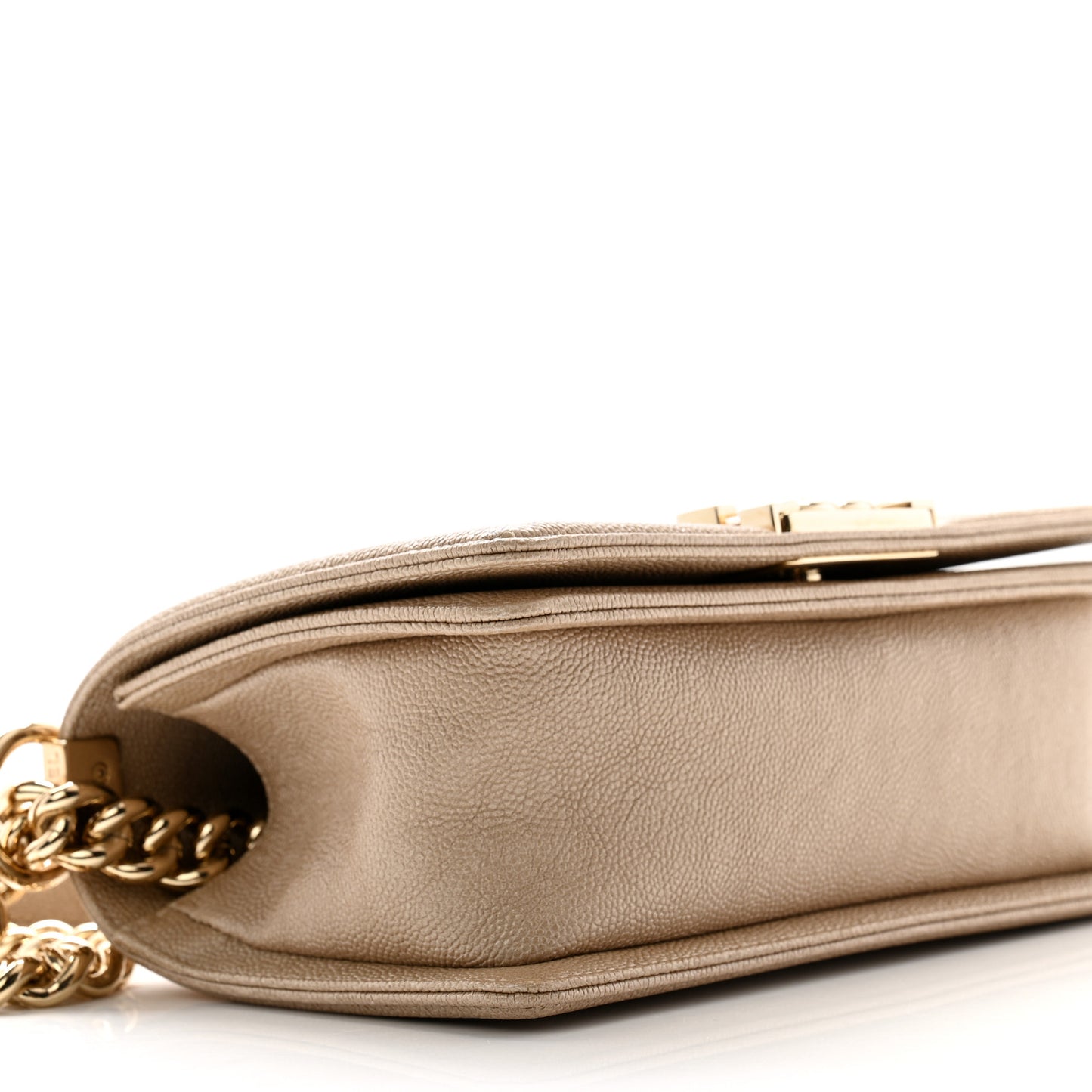 Iridescent Caviar Chevron Quilted Small Boy Flap Beige