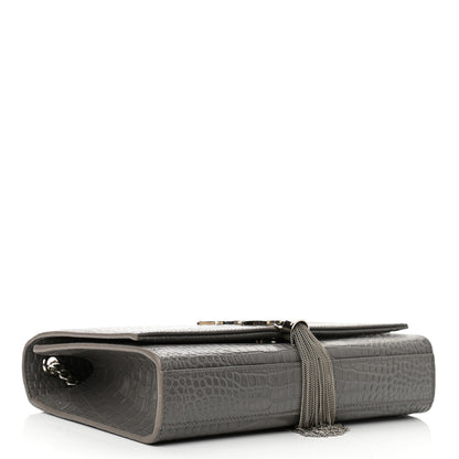 Saint Laurent Calfskin Crocodile Embossed Medium Classic Monogram Kate Tassel Satchel Fog 4 of 10