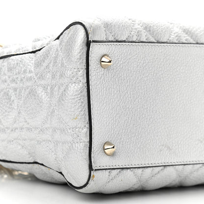 Christian Dior Metallic Grained Calfskin Cannage Medium Supple Lady Dior Silver 9 of 16