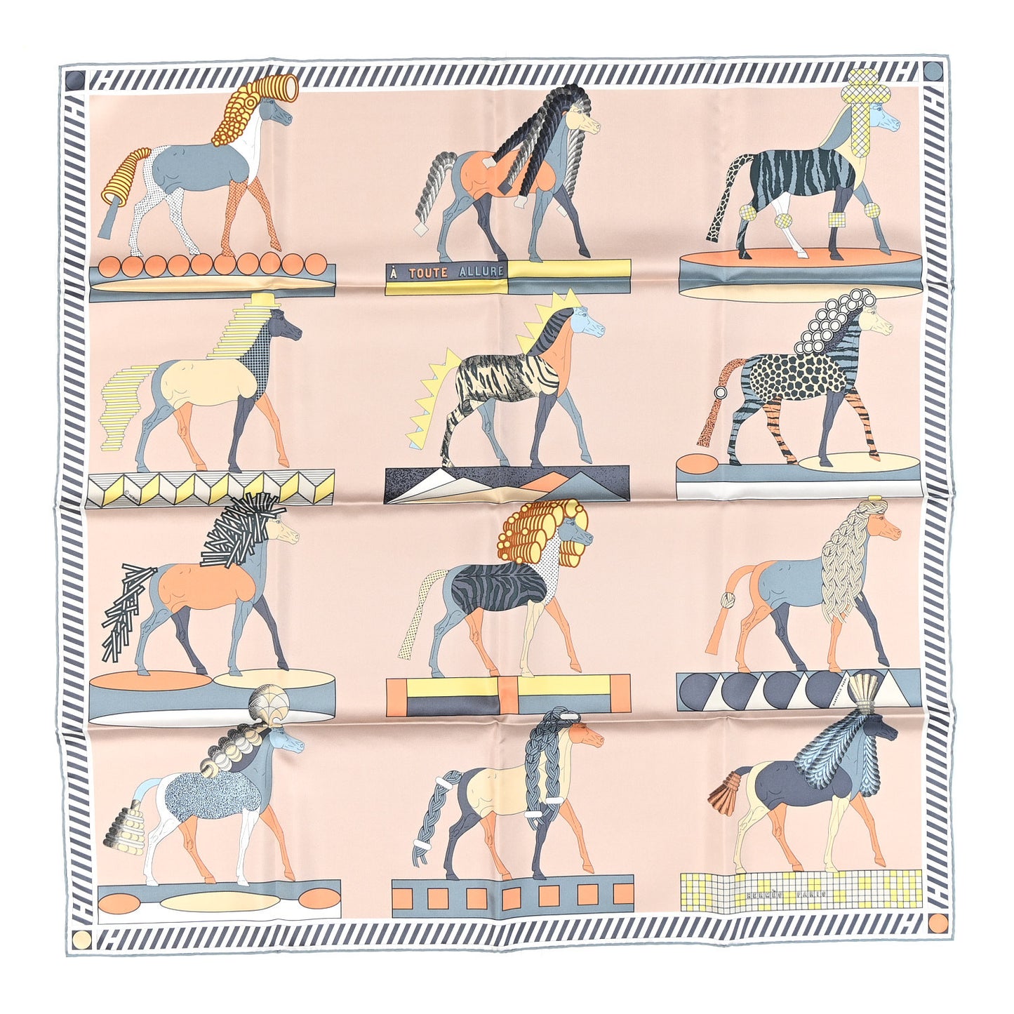 Silk  A Toute Allure Scarf 90 Beige Nacre Jaune