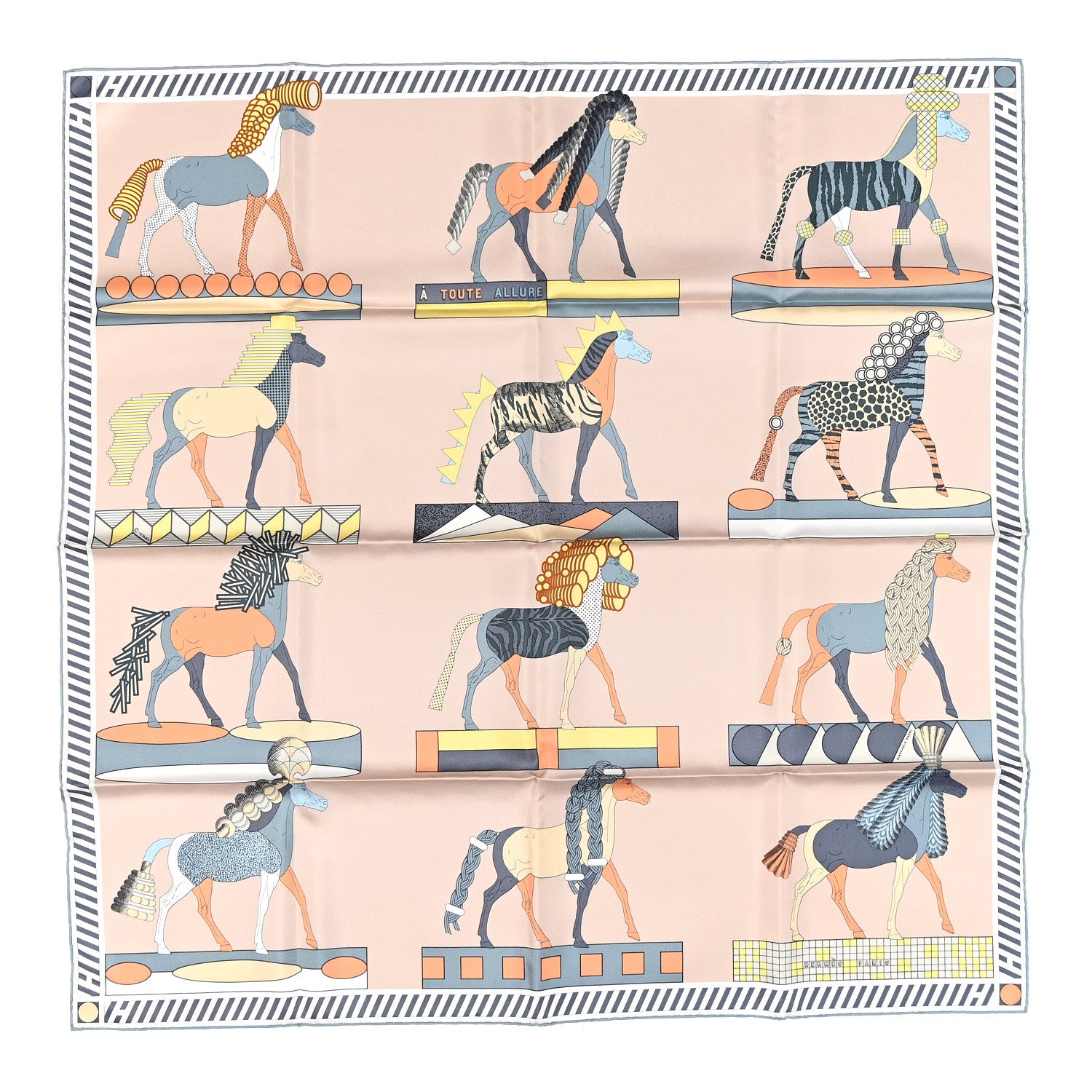 Hermes Silk  A Toute Allure Scarf 90 Beige Nacre Jaune 1 of 3