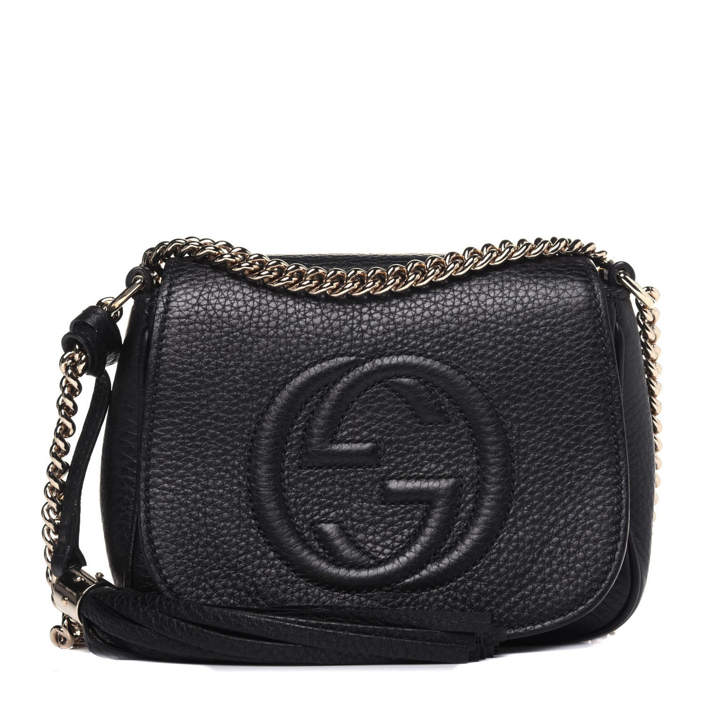 Pebbled Calfskin Small Soho Flap Crossbody Black