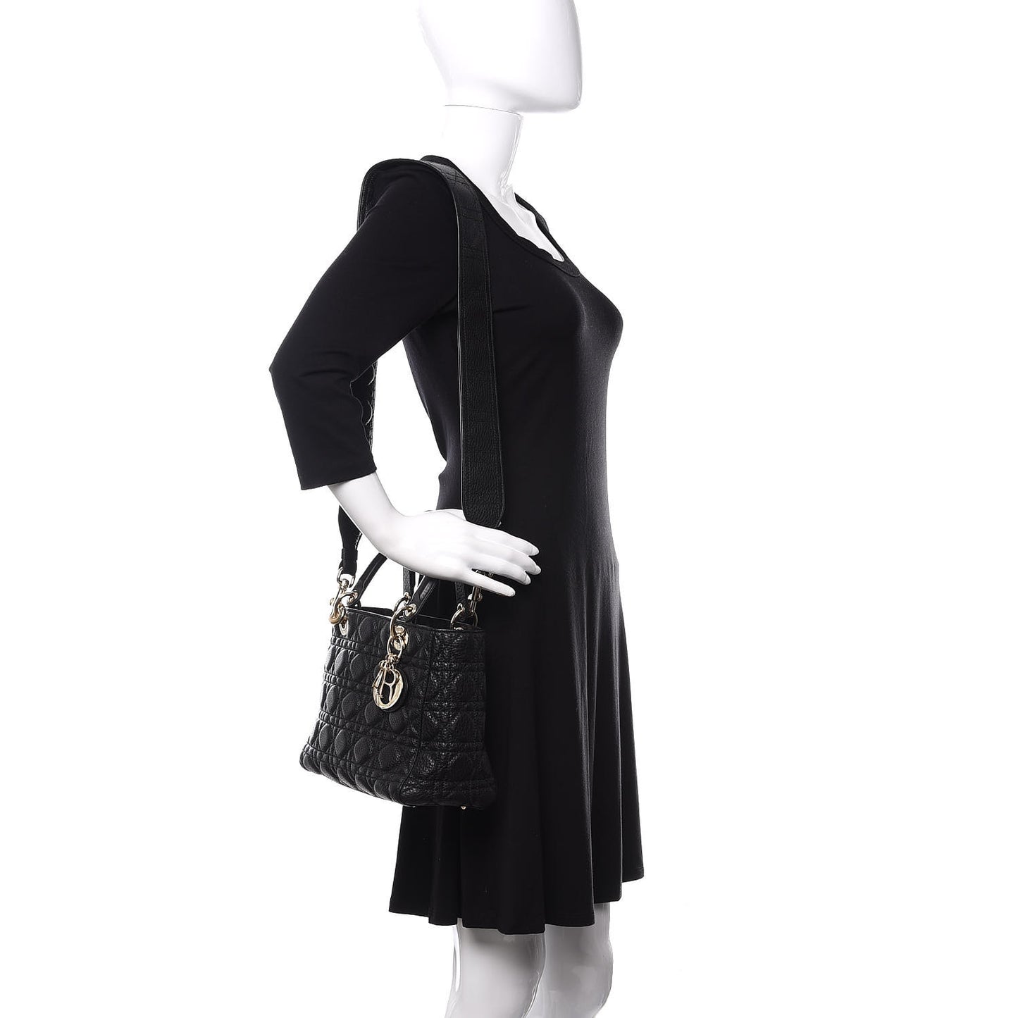Grained Calfskin Cannage Medium Supple Lady Dior Black