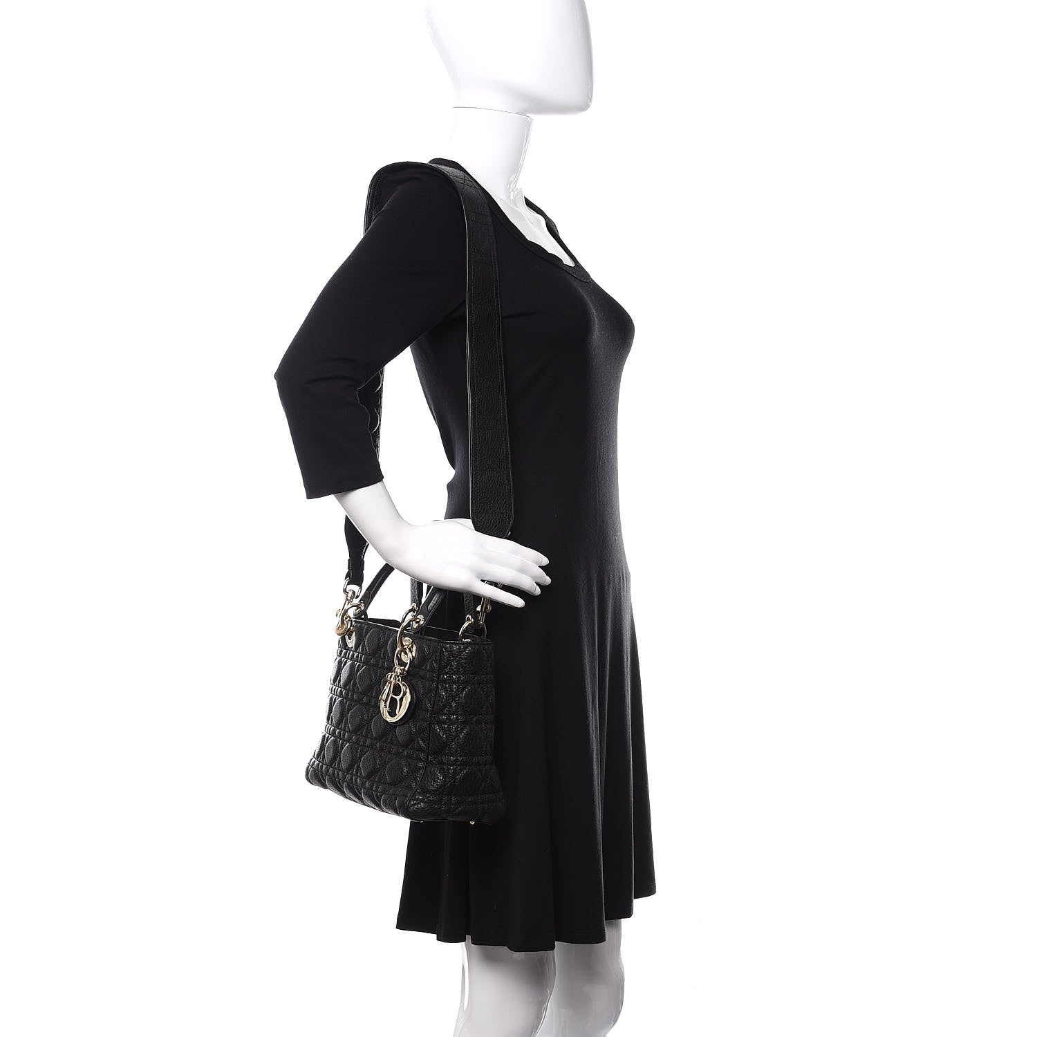 Christian Dior Grained Calfskin Cannage Medium Supple Lady Dior Black 2 of 10