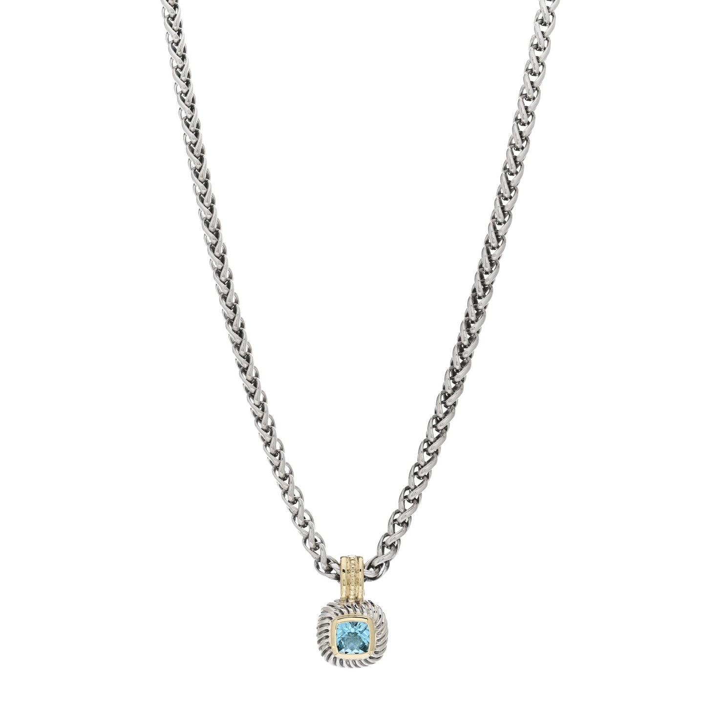 Sterling Silver 14K Yellow Gold Blue Topaz 7mm Albion Enhancer Pendant Necklace