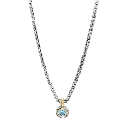David Yurman Sterling Silver 14K Yellow Gold Blue Topaz 7mm Albion Enhancer Pendant Necklace 1 of 4