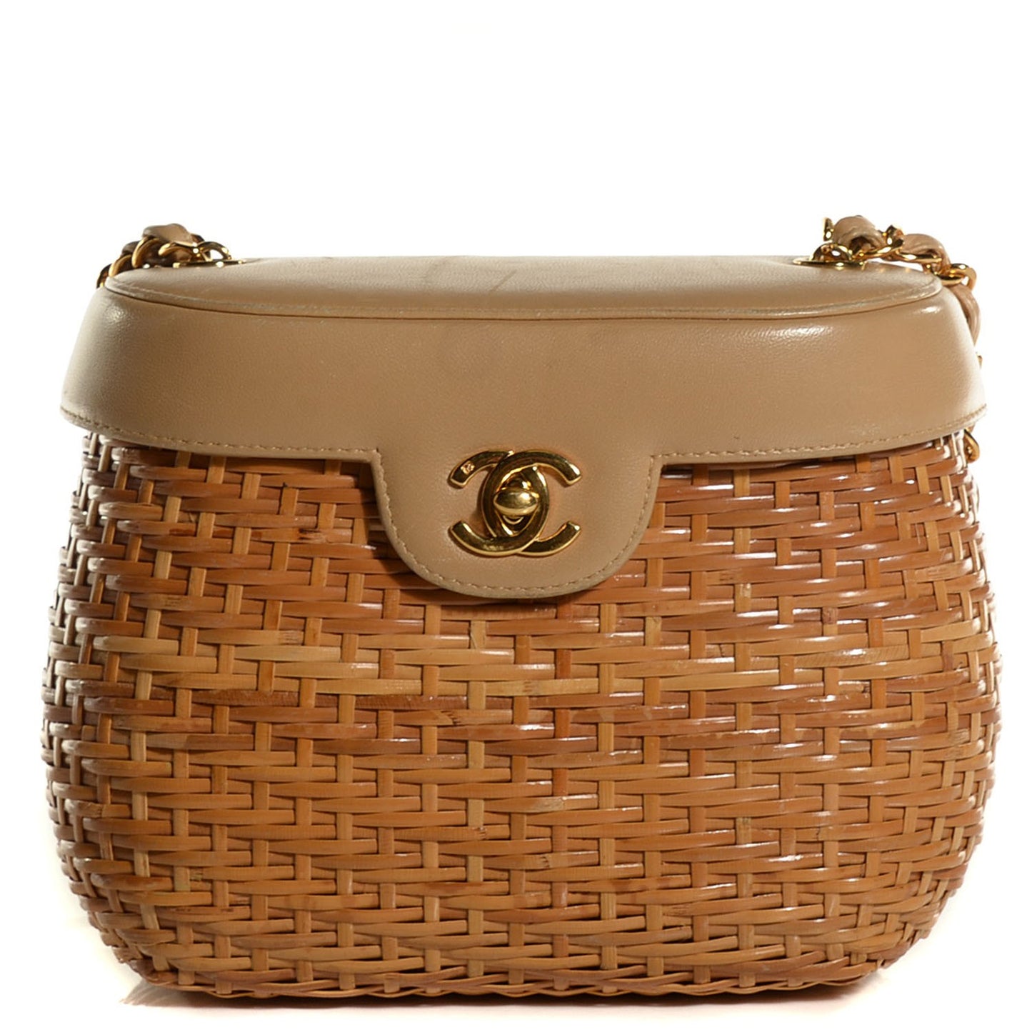 Lambskin Straw Basket Shoulder Bag Beige
