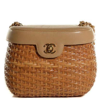 Chanel Lambskin Straw Basket Shoulder Bag Beige 1 of 9