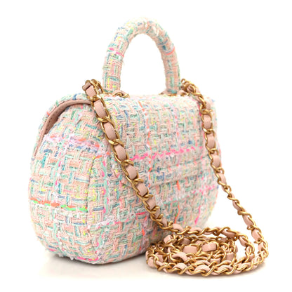 Chanel Tweed Quilted Baywatch Top Handle Flap Light Pink Green Orange Purple 3 of 11
