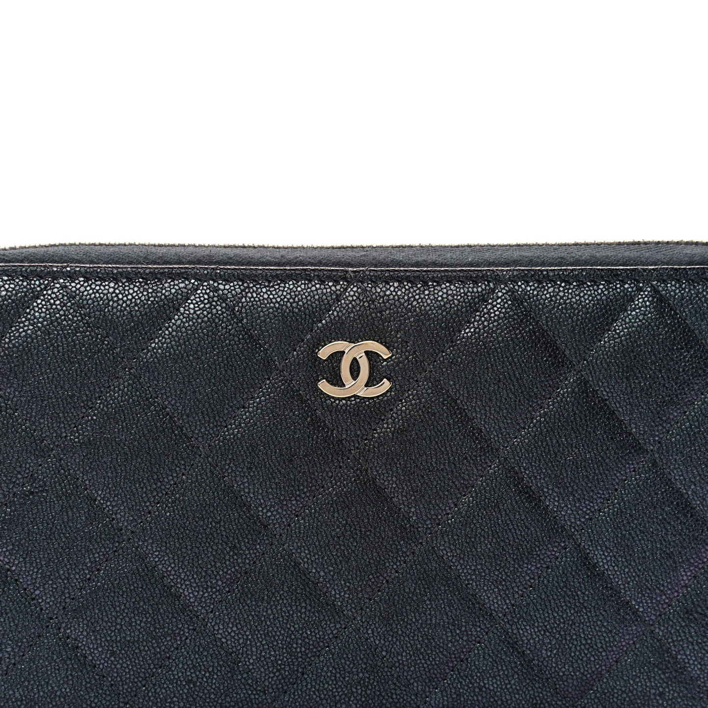 Iridescent Caviar Quilted Long Zip Around Wallet Black