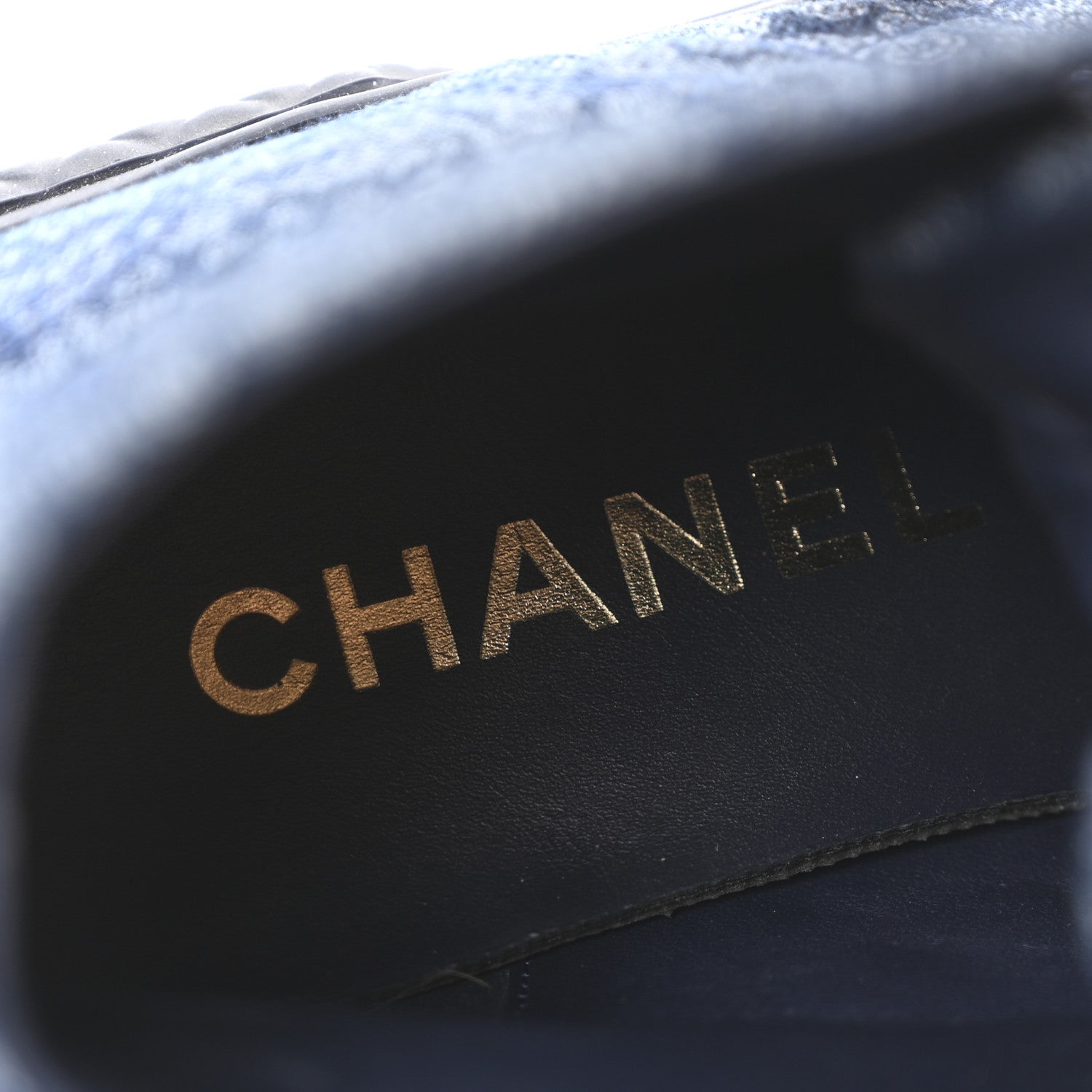 Chanel Printed Denim Quilted High Top Sneakers 37.5 Dark Blue 8 of 10