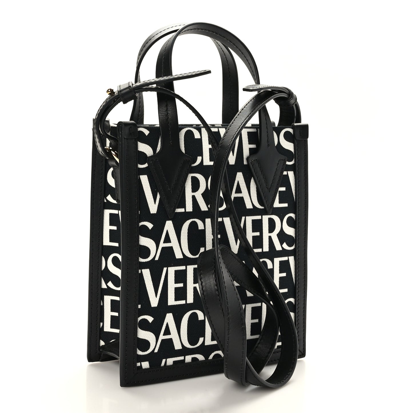 Canvas Jacquard Mini Allover Logo Tote Black White