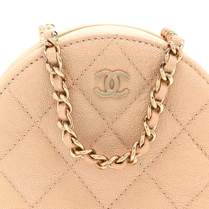 Chanel Iridescent Caviar Quilted Round Clutch With Chain Beige 8 of 10