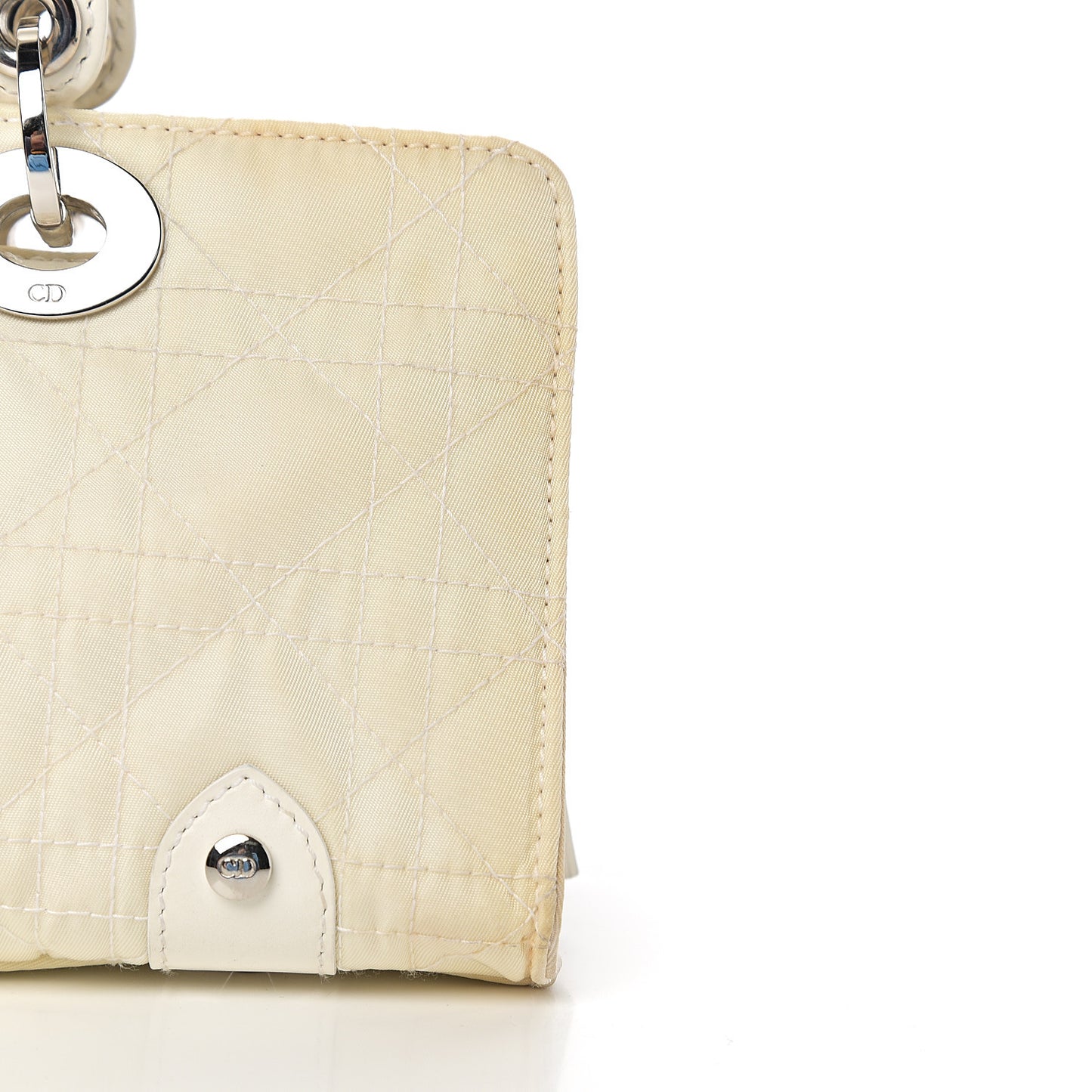 Nylon Cannage Stitched Small Lady Dior East West White