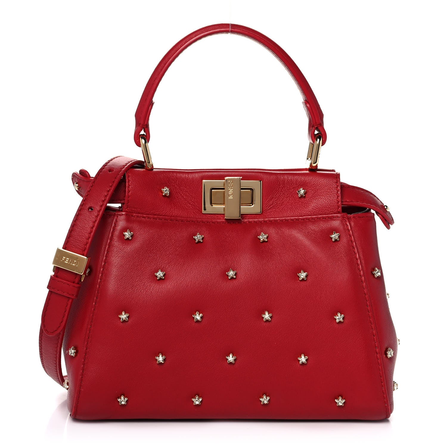 Fendi Nappa Crystal Stars Studded XS Peekaboo Iconic Satchel Fragola 1 of 13