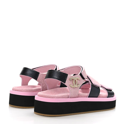 Chanel Suede Calfskin Velcro Flat Sandals 37 Light Pink 4 of 8