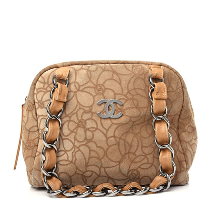 Chanel Suede Camellia Embossed Bowling Bag Beige 1 of 11