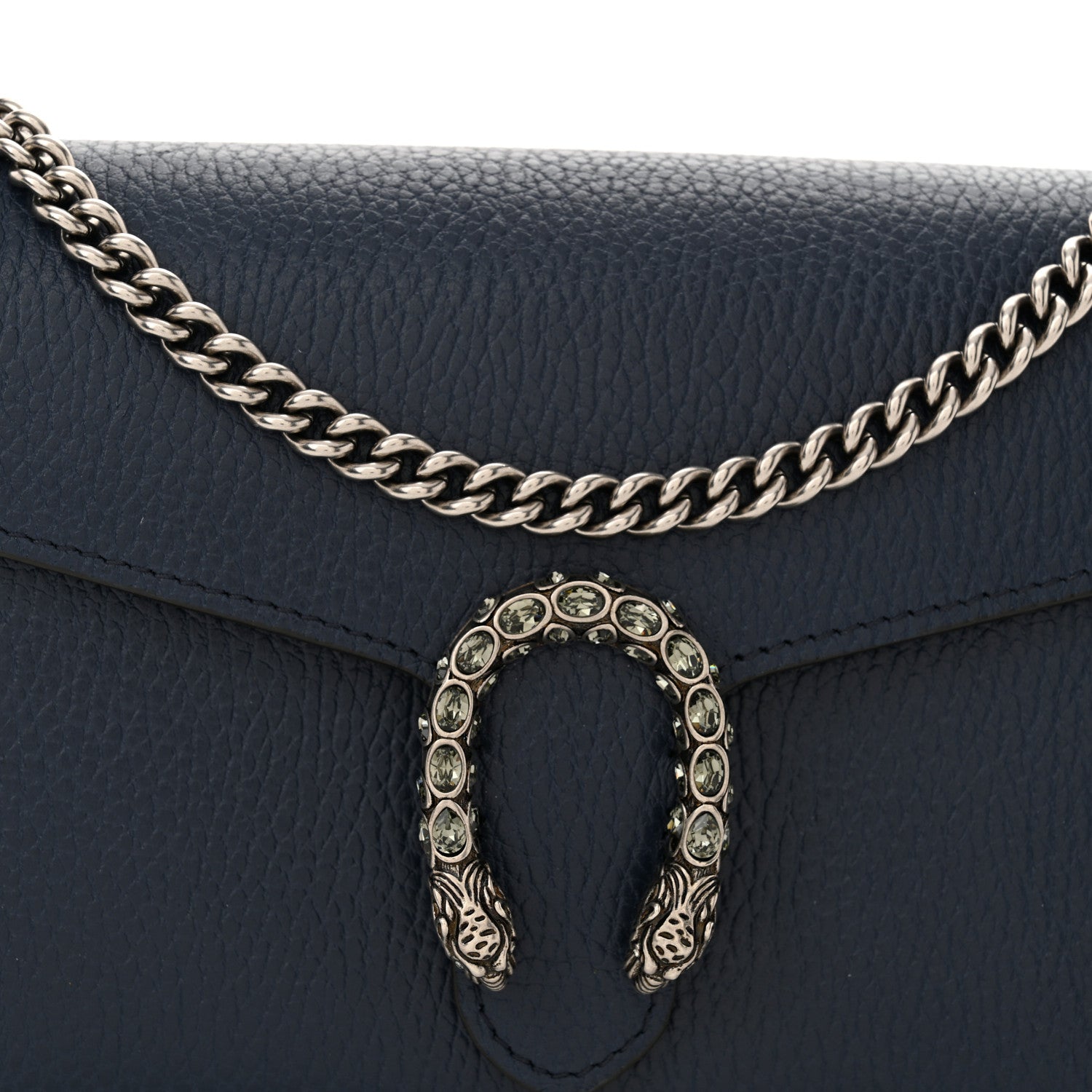 Gucci Dollar Calfskin Crystal Mini Dionysus Chain Wallet Blue Agata Black Diamond 8 of 11