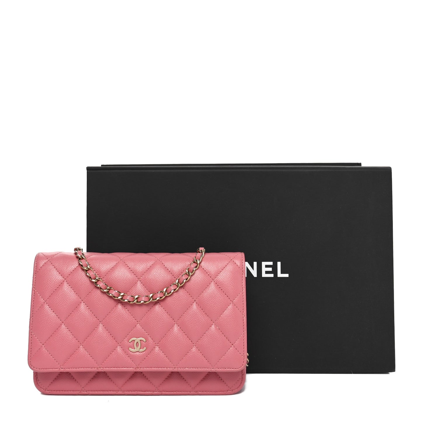 Caviar Quilted Wallet On Chain WOC Dark Pink