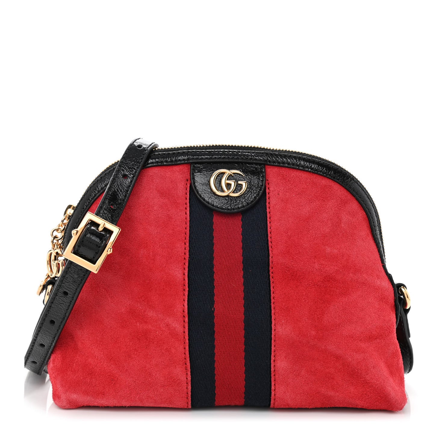 Suede Patent Web GG Small Ophidia Dome Shoulder Bag Hibiscus Red