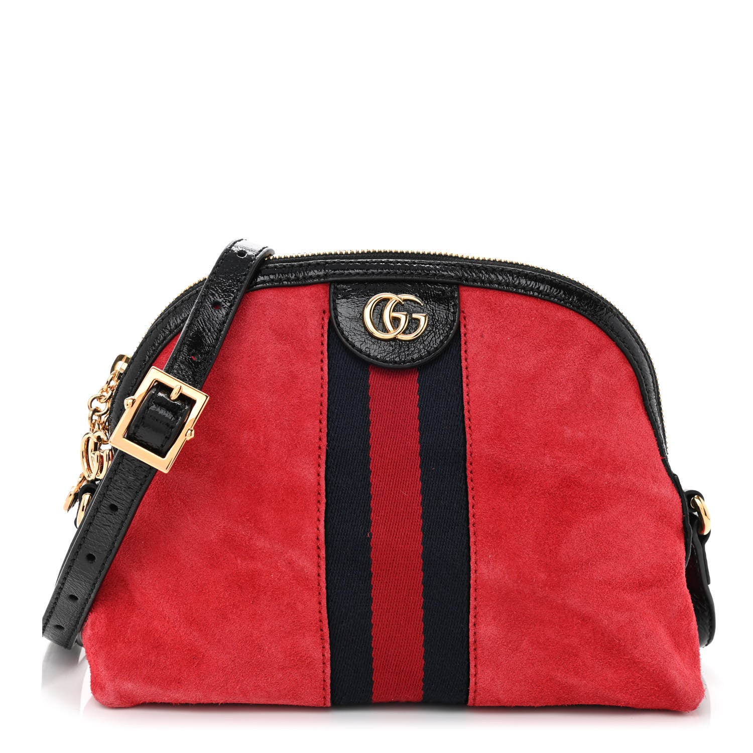 Gucci Suede Patent Web GG Small Ophidia Dome Shoulder Bag Hibiscus Red 1 of 8