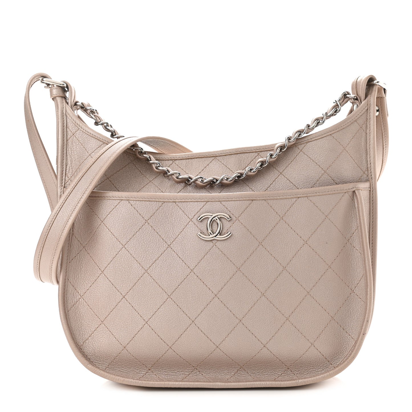 Metallic Calfskin Quilted Jungle Stroll Hobo Gold
