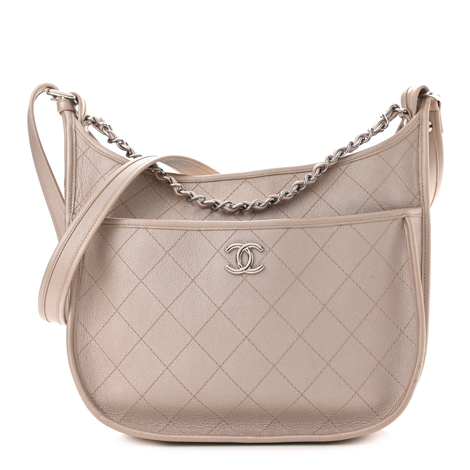 Chanel Metallic Calfskin Quilted Jungle Stroll Hobo Gold 1 of 12
